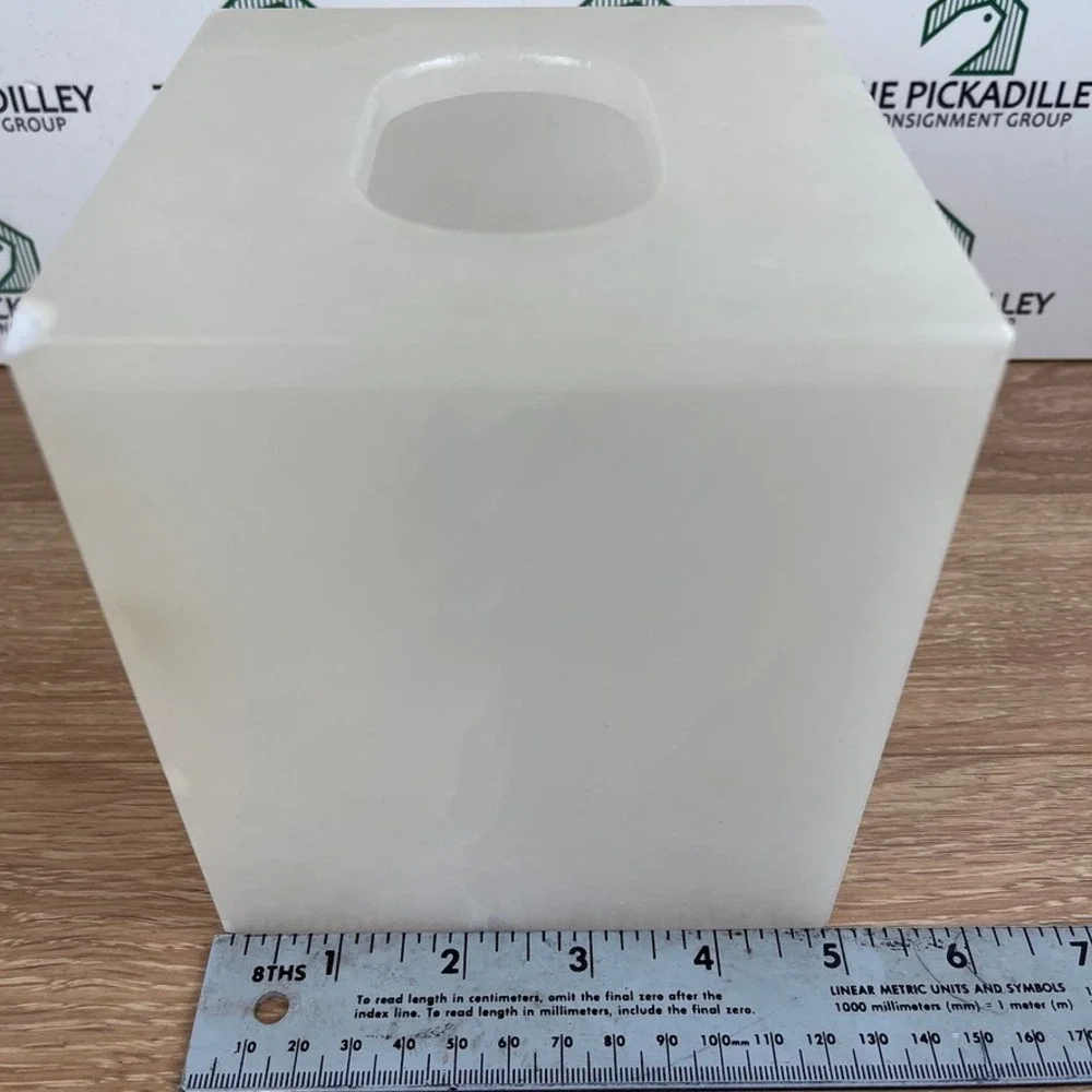 White Alabaster Stone Tissue Box Cover Square Cube Bathroom Decor Accessories